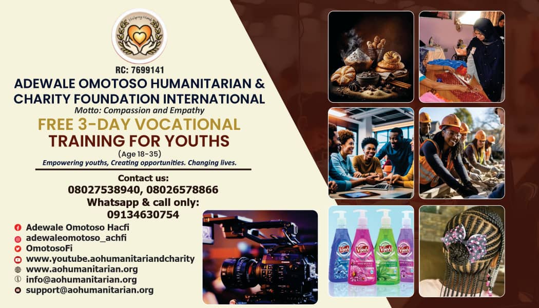 Empowering Youths in Oyo State, Ogun State and Osun State Through Free Vocational Training – June 2025
